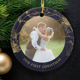 Ornamento De Cerâmica Foto de casal casada, primeiro elegante de Natal