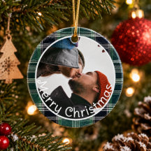 Foto de Casal em Xadrez Verde Natal Feliz