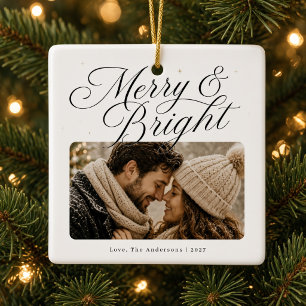 Ornamento De Cerâmica Foto de Casal Personalizada Natal Alegre e Brilhan