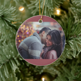 Ornamento De Cerâmica Foto de Casal Romântico de Natal Feliz