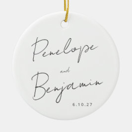 Ornamento De Cerâmica Foto de Casamento Branco Preto com Escrita Manual 