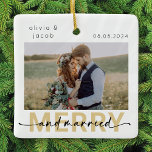 Ornamento De Cerâmica Foto de casamento de 1º Natal da feliz e casada<br><div class="desc">Um estilo moderno de fotografia</div>