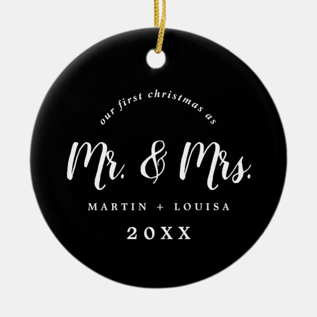 Ornamento De Cerâmica Foto de Casamento de Natal Brushing Newlywn (Frente)