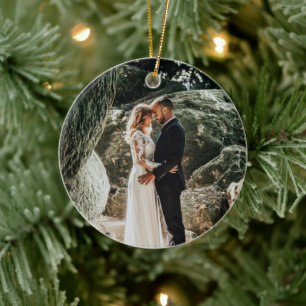 Ornamento De Cerâmica Foto de Casamento do 1º Natal como Marido e Mulher