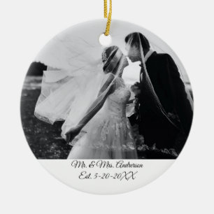 Ornamento De Cerâmica Foto de Casamento Personalizada no Natal