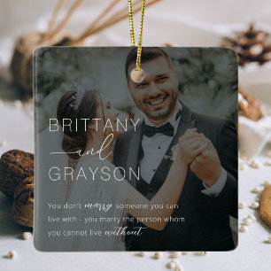 Ornamento De Cerâmica Foto de Casamento Personalizada no Natal