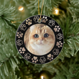 Ornamento De Cerâmica Foto de Cat Personalizada de Pata de Prata