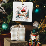 Ornamento De Cerâmica Foto de Cogumelos Woodland Winter Woodland<br><div class="desc">Para a árvore de Natal da família nesta época festiva. Personalize com sua escolha de texto por baixo do design principal na frente e inclua sua própria foto da família no verso.</div>