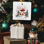 Ornamento De Cerâmica Foto de Cogumelos Woodland Winter Woodland<br><div class="desc">Para a árvore de Natal da família nesta época festiva. Personalize com sua escolha de texto por baixo do design principal na frente e inclua sua própria foto da família no verso.</div>