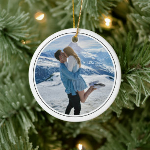 Ornamento De Cerâmica Foto de Engajamento de Casal Moderno Primeiro Nata