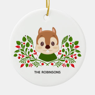 Ornamento De Cerâmica Foto de esquilo de Natal bonito