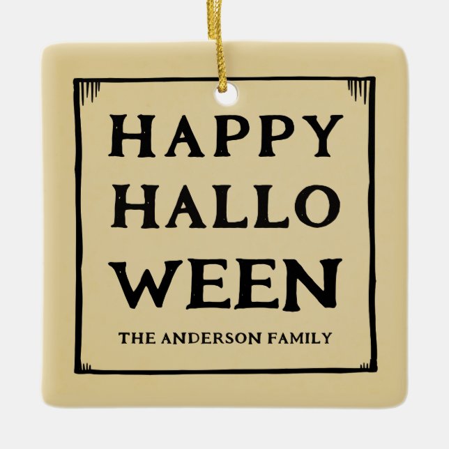 Ornamento De Cerâmica foto de estimação feliz do halloween (Frente)