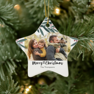 Ornamento De Cerâmica Foto de Estrela de Natal Família Personalizada