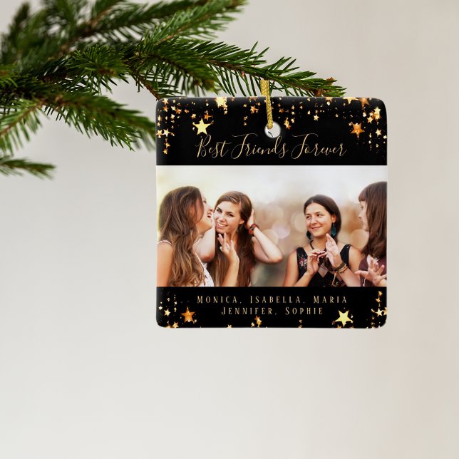 Ornamento De Cerâmica Foto de estrelas douradas pretas para sempre (Criador carregado)