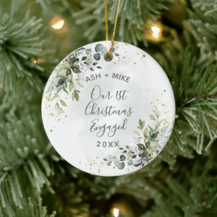 Ornamento De Cerâmica Foto de Eucalipto Azul, no Primeiro Natal
