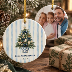 Ornamento De Cerâmica Foto de Família da Árvore de Natal com Chinoiserie