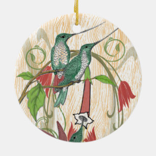 Ornamento De Cerâmica Foto de Família de Natal Beija-flores Vintage