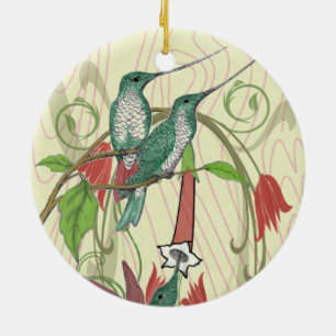Ornamento De Cerâmica Foto de Família de Natal Beija-flores Vintage