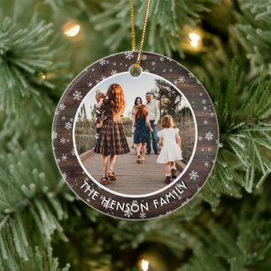 Ornamento De Cerâmica Foto de Família de Natal com Floco de Neve em Made