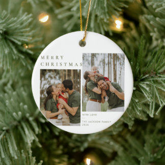 Ornamento De Cerâmica Foto de Família de Natal Moderna Minimalista Neutr