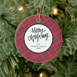 Ornamento De Cerâmica Foto de Família de Natal Xadrez Vermelho Moderno E