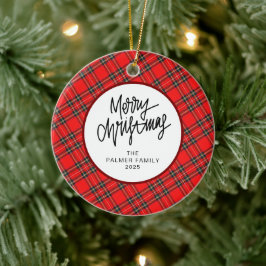 Ornamento De Cerâmica Foto de Família de Natal Xadrez Vermelho Moderno E