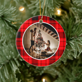 Ornamento De Cerâmica Foto de Família de Natal Xadrez Vermelho Moderno E