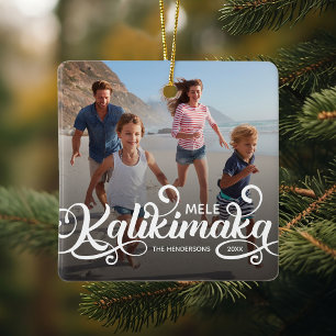 Ornamento De Cerâmica Foto de Família Mele Kalikimaka no Natal
