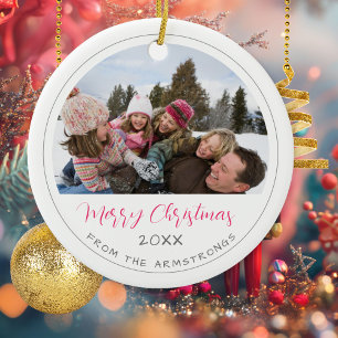 Ornamento De Cerâmica Foto de Família Moderno Script Natal Presente