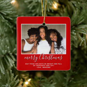 Ornamento De Cerâmica Foto de Família Natal Simples Minimalista em Letra