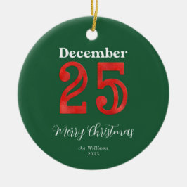 Ornamento De Cerâmica Foto de Família Simples Vermelho Verde Feliz Natal