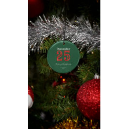 Ornamento De Cerâmica Foto de Família Simples Vermelho Verde Feliz Natal
