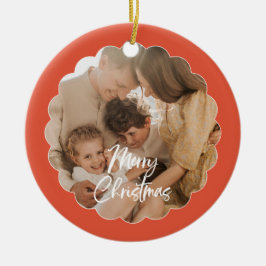 Ornamento De Cerâmica Foto de Feliz Natal em Letra Manuscrita Fofa