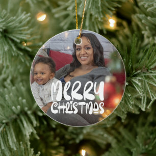 Ornamento De Cerâmica Foto de Feliz Natal Personalizada
