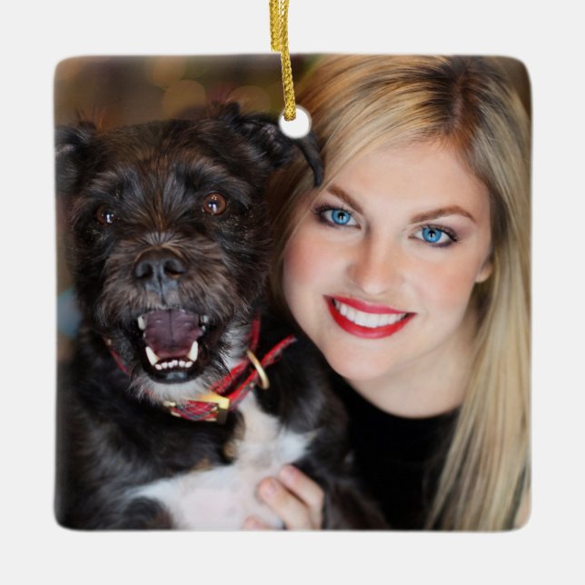 Ornamento De Cerâmica Foto de Feriado (Frente)