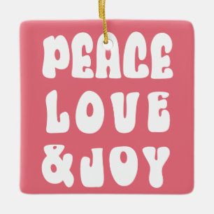 Ornamento De Cerâmica Foto de Feriado de Joy Joy com Amor de Paz, Retro