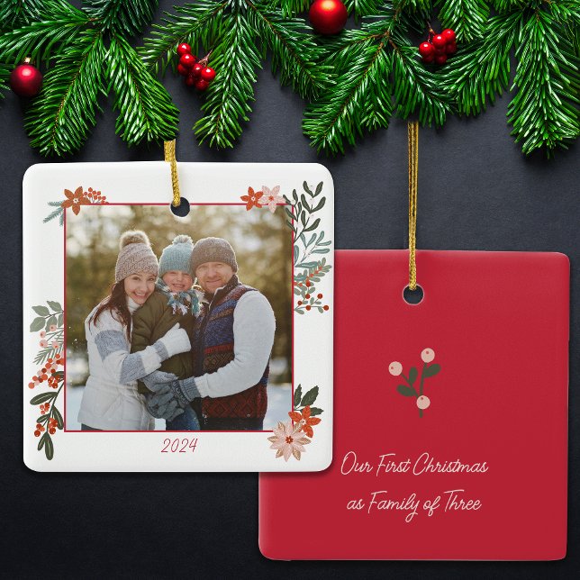 Ornamento De Cerâmica Foto de Feriado Floral escandinavo (Criador carregado)