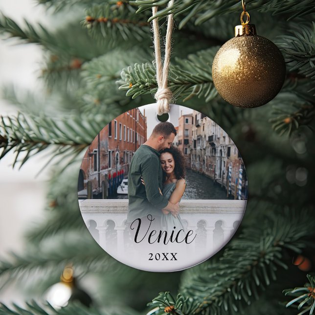 Ornamento De Cerâmica Foto de Férias de Legenda Personalizada (Criador carregado)