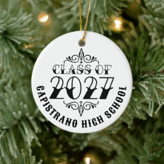 Ornamento De Cerâmica Foto de Formatura da Turma de 2027 em Cinza Estilo