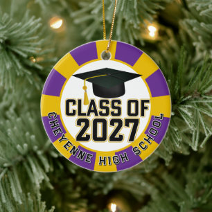Ornamento De Cerâmica Foto de Formatura da Turma de 2027 Letterman