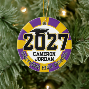 Ornamento De Cerâmica Foto de Formatura da Turma de 2027 Letterman