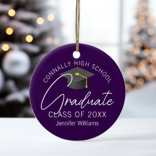 Ornamento De Cerâmica Foto de Formatura Roxa Personalizada de Natal