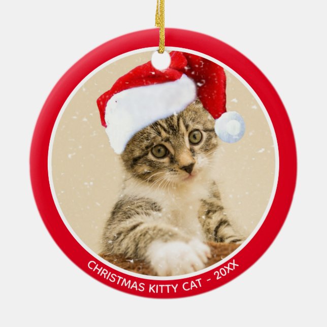 Ornamento De Cerâmica Foto de gato bebê de Natal personalizado (Traseira)
