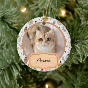 Ornamento De Cerâmica Foto de gato personalizada simpática e fofa de Nat