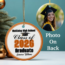 Ornamento De Cerâmica Foto de Graduação Personalizada Laranja da Turma d