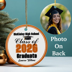 Ornamento De Cerâmica Foto de Graduação Personalizada Laranja da Turma d