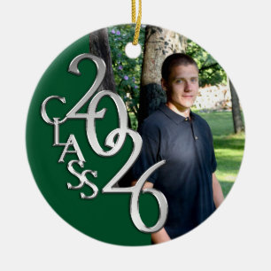 Ornamento De Cerâmica Foto de Graduado Clássico Verde 2026
