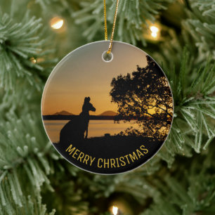 Ornamento De Cerâmica Foto de Kangaroo Tree Black & Dourado Sunset, Aust