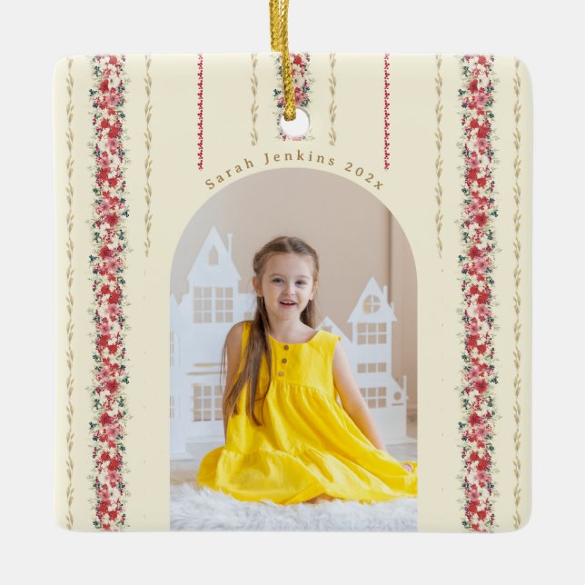 Ornamento De Cerâmica Foto de Keepsasaoket anual do Natal clássico (Frente)