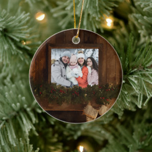 Ornamento De Cerâmica Foto de Lareira de Inverno Rústico de Natal